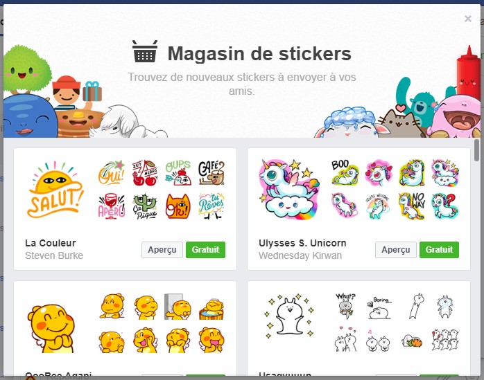 Magasin de stickers Facebook